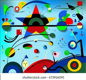 Abstract blue light  background, style Miro ` painter