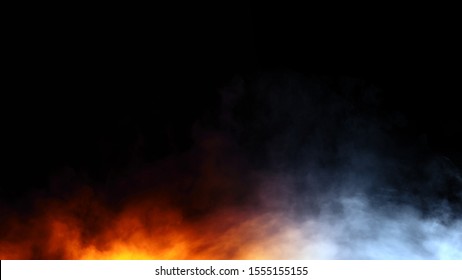 Abstract Blue And Orange Smoke Steam Moves On Black Background Texture . The Concept Of Aromatherapy.