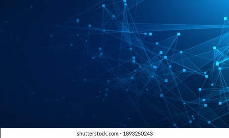 Abstract Blue Polygon Tech Network With Connect Technology Background. Abstract Dots And Lines Texture Background. 3d Rendering.