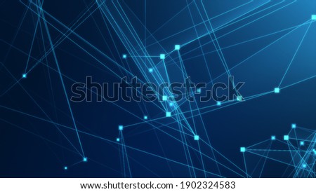 Abstract blue polygon tech network with connect technology background. Abstract dots and lines texture background. 3d rendering.