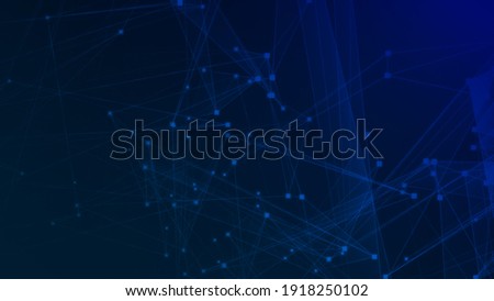 Abstract blue polygon tech network with connect technology background. Abstract dots and lines texture background. 3d rendering.