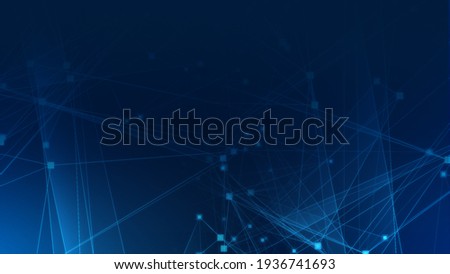 Abstract blue polygon tech network with connect technology background. Abstract dots and lines texture background. 3d rendering.