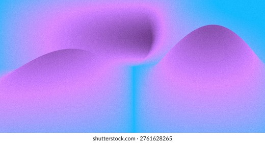 Abstract Blue and Purple Gradient Background with Grainy Noise Texture and Soft Vibrant Organic Wave Shapes for Design