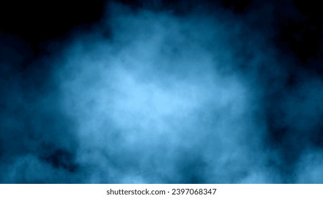 Abstract blue smoke misty fog on isolated black background. Texture overlays. Paranormal mystic smoke, clouds for movie scenes.