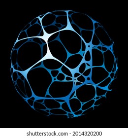 abstract blue sphere art surrounded by web net surface isolated on black background 