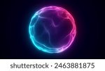 Abstract blue sphere with connecting dots. Wireframe technology sphere of particles. Big data visualization. 3d rendering.
