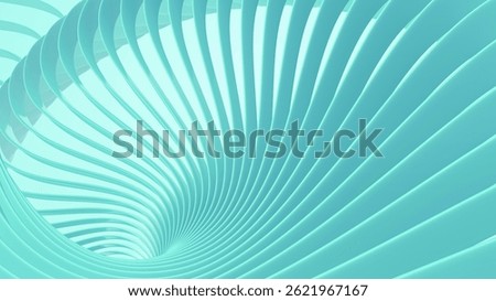 Abstract blue striped background, wavy stripes pattern, interesting spiral architectural minimal wallpaper, 3D render illustration.