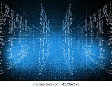 Abstract Blue Technology Background. Binary Computer Code