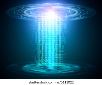 Abstract blue teleportation station. Technology, innovation, future concept. 3D Rendering 