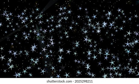 Abstract Blue Twinkling Stars Against The Backdrop Of Distant Planets In An Endless Galaxy. Close-up. Time Lapse Of Stars And Space In The Night Sky. 4K, Isolated Black Background.