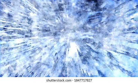 Abstract blue watercolor. Ice texture background, acrylic painting. Frozen water, soils, stalactites. Concept background for ceramic tiles, decor, textiles, postcards, wrapping paper