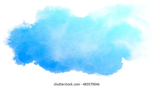 Abstract Blue Watercolor On White Background.The Color Splashing On The Paper.It Is A Hand Drawn.
