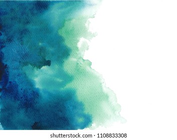 abstract blue watercolor splash at corner on white background,blue watercolor banner for web design. illustration. texture with space for text .wet watercolor techniques.