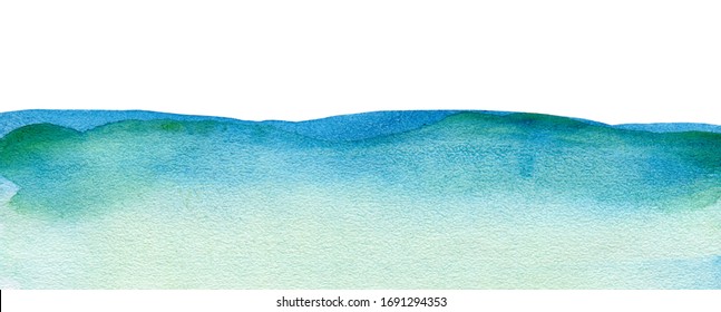 Abstract Blue Wave Watercolor Painting Horizontal Background.