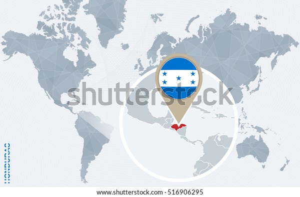 Abstract Blue World Map Magnified Honduras Stock Illustration