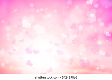 Abstract blur background  pink pastel heart love bokeh valentine's day happy concept; white sparkling rays group soft focus lens view card elements; Glowing corazones light gradient dark wallpaper 