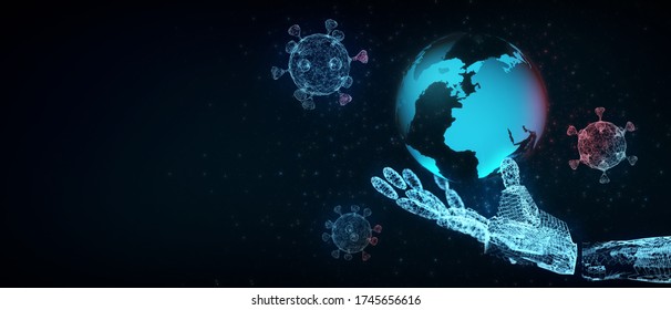 Abstract Blur Robot Ai Hand Hold 3D Virus Butterfly Illustration Digital Innovation Futuristic Technology Transform Evolution New Normal After Coronavirus Crisis Management Business World Life Change