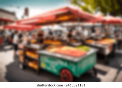 Abstract blurred background illustration. Flavorsome Delights Afloat. Roadside Stalls and Floating Stalls Selling Food, Fresh Produce, Vegetables, Fruits, and Snacks at the Local Market. - Powered by Shutterstock