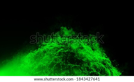 Abstract blurred plexus effect background. Fire planet earth with particles. Mess communication technology network background with moving lines and dots. Tech connection futuristic web concept texture