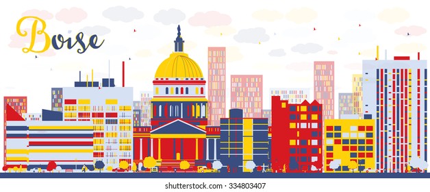 Abstract Boise Skyline with color Buildings. Business travel and tourism concept with modern buildings. Image for presentation, banner, placard and web site.