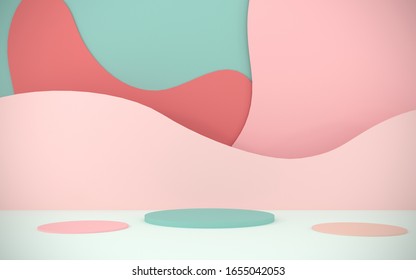 Abstract, Bright Background From Paper Elements. Podium, Stand For Advertising Products On The Background Of Papercut - 3D, Render. Modern Illustration For Spring And Summer Holidays With Copy Space.