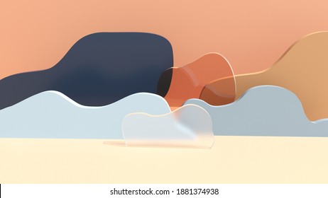 Abstract, Bright Background From Paper Elements. Podium, Stand For Advertising Products On The Background Of Papercut - 3D, Render.  Modern Illustration For Spring And Summer Holidays With Copy Space.