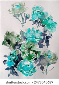 Abstract bright colored decorative background . Floral pattern handmade . Beautiful tender romantic bouquet of rose flowers , made in the technique of watercolors from nature.