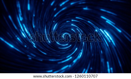 Abstract bright creative cosmic background. Hyper jump into another galaxy. Speed of light, neon glowing twisted lines in motion. Beautiful swirls, colorful vortex. Falling stars. 3d rendering
