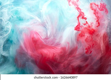 Abstract Bright Swirling Smoke, Valentines Day Background. Vibrant Colorful Fog, Exciting Perfume Fragrance, Hookah Backdrop. Contrasting Colors Of Love, Passion, Sensual Sex