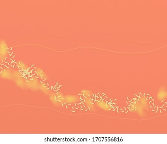Abstract of bright yellow discs over yellow clouds on mango-colored background.