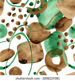 abstract brown and green splotches seamless pattern. contemporary art. modern textured background