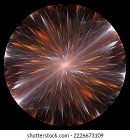 Abstract brown and grey explosion inside sphere. Design element isolated on black. 3D-rendering.