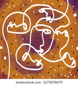 abstract brush with intriguing continuous line multi face artwork