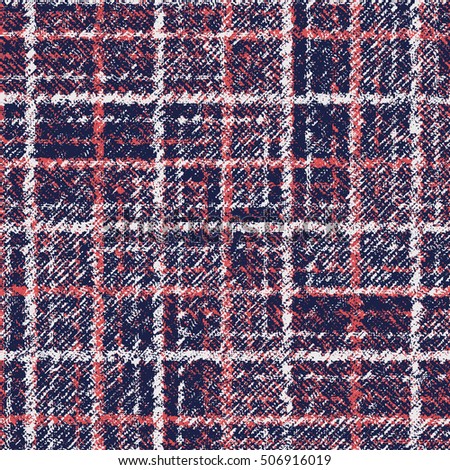 Abstract brushed variegated grid checked motif. Seamless pattern.