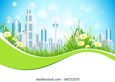 Abstract Business Background with City Line Flowers and Grass
