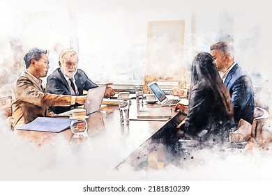 Abstract business persons meeting for teamwork on watercolor illustration painting background. - Powered by Shutterstock