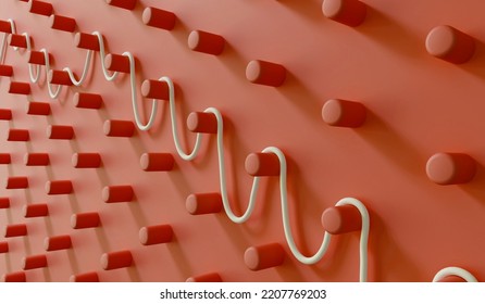 Abstract Business Problem Solving Concept. String Finding Route Through A Pin Board. 3D Rendering. 3D Illustration