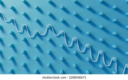 Abstract Business Problem Solving Concept. String Finding Route Through A Pin Board. 3D Rendering. 3D Illustration