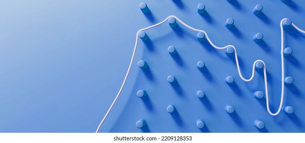 Abstract Business Problem Solving Concept. String Finding Route Through A Pin Board. 3D Rendering. 3D Illustration