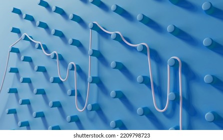 Abstract Business Problem Solving Concept. String Finding Route Through A Pin Board. 3D Rendering. 3D Illustration