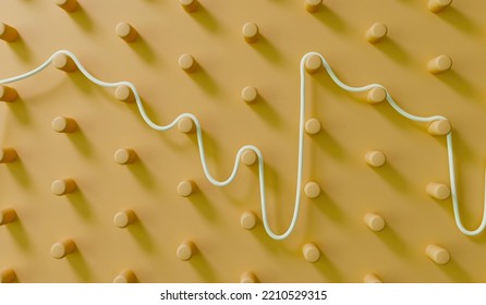 Abstract Business Problem Solving Concept. String Finding Route Through A Pin Board. 3D Rendering. 3D Illustration