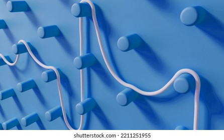 Abstract Business Problem Solving Concept. String Finding Route Through A Pin Board. 3D Rendering. 3D Illustration