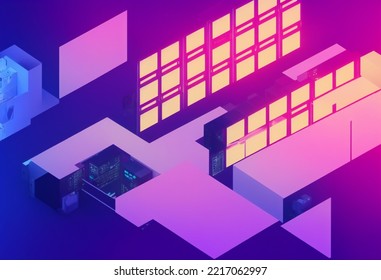 Abstract Bussiness Background, Sci Fi, Innovation Concept, Neon Lights. High Quality 3d Illustration