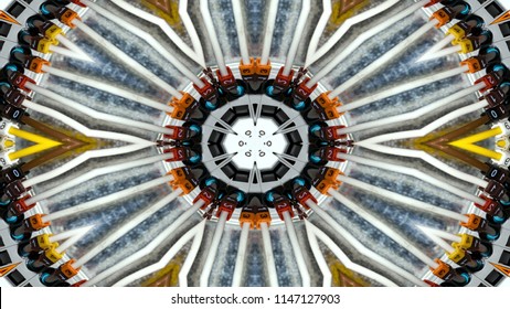 Abstract Cables Electric Wires Symmetric Pattern Ornamental Decorative Kaleidoscope Movement Geometric Circle and Star Shapes - Shutterstock ID 1147127903