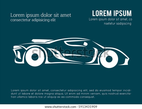 Abstract car design concept\
automotive logo design template on blue background,\
illustration