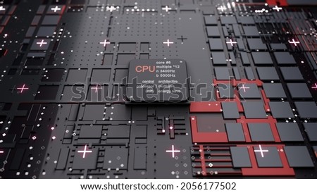 Abstract Central Computer Processors Concept. 3D illustration. Conceptual CPU on circuit board - PCB