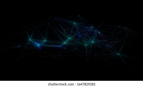 Abstract cg polygonal grid blue neon triangles. Geometric light motion background. Lowpoly wireframe - Shutterstock ID 1647829282