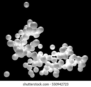 Abstract Of Chaotic White Blobs With Subsurface Scattering In Black Background. 3D Illustration