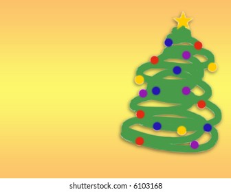 Abstract Christmas Tree On Gradiant Golden Background