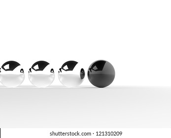 Abstract chrome sphere one is black isolated with shadow